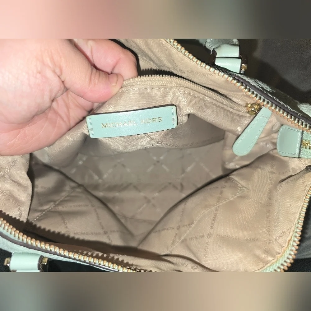 Michael Kors Light Mint Green Pebbles Leather Tote Bag